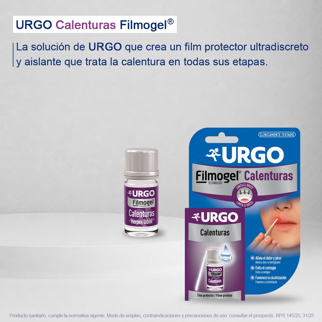 Urgo - Calenturas Filmogel® - Tratamiento para úlcera labial, para todas las etapas de la calentura - Alivia el picor, escozor y quemazón - Frasco de 3 ml con 24 aplicadores