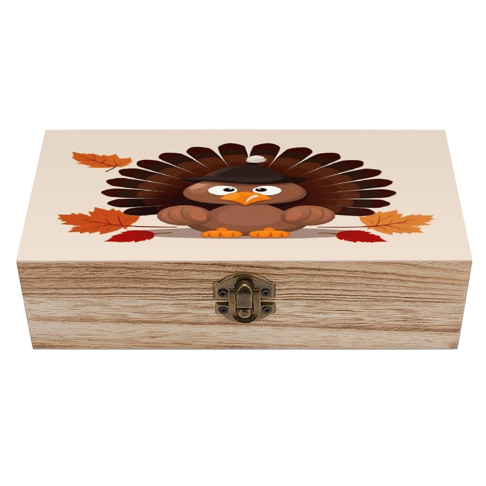 VstaDank Maple Leaf Dark Brown Turkey Wooden Storage Box with Hinged Lid Natural Wooden Box Beautifully Keepsake Boxes Vintage Wood Boxes Jewelry Organizer Trinket Storage Chest Unique Gift