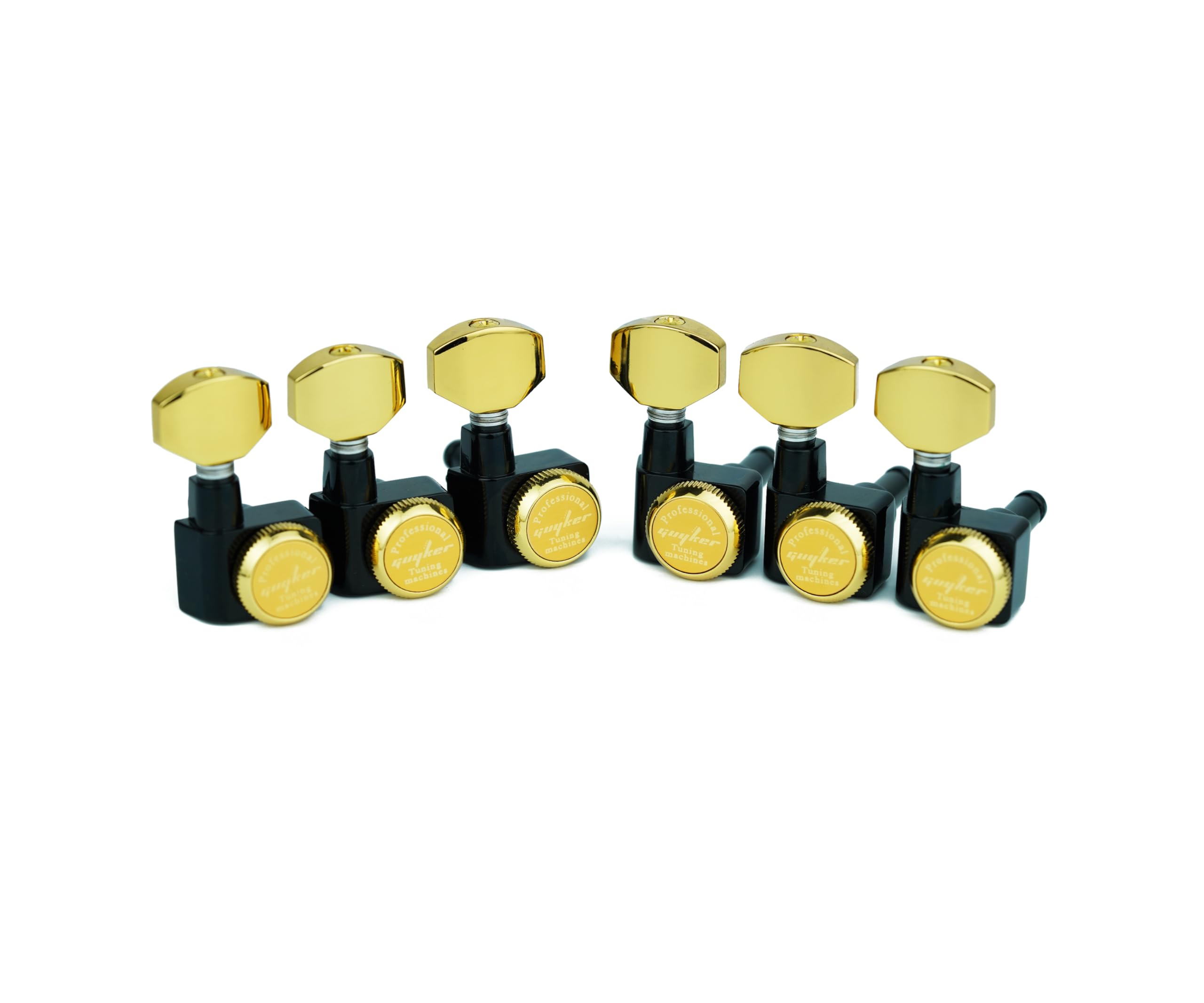 Guyker - 6 afinadores de bloqueo de guitarra en línea, 1:18 - Clavijas de afinación para guitarra eléctrica acústica clásica popular - GK434, oro negro