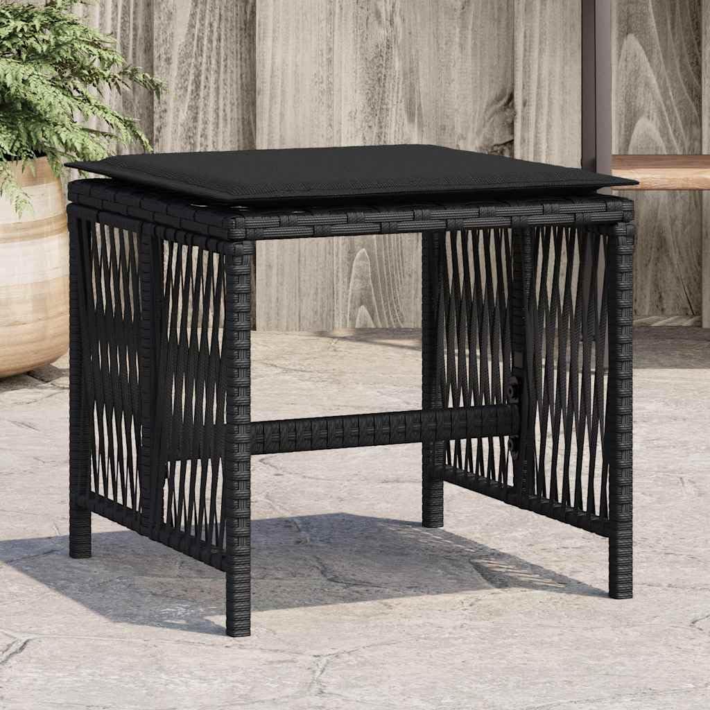 vidaXL Lot de 4 Tabourets de Jardin avec Coussins, Chaises de Patio, Sièges de Terrasse, Meubles d'Extérieur Arrière-Cour, Noir Résine Tressée