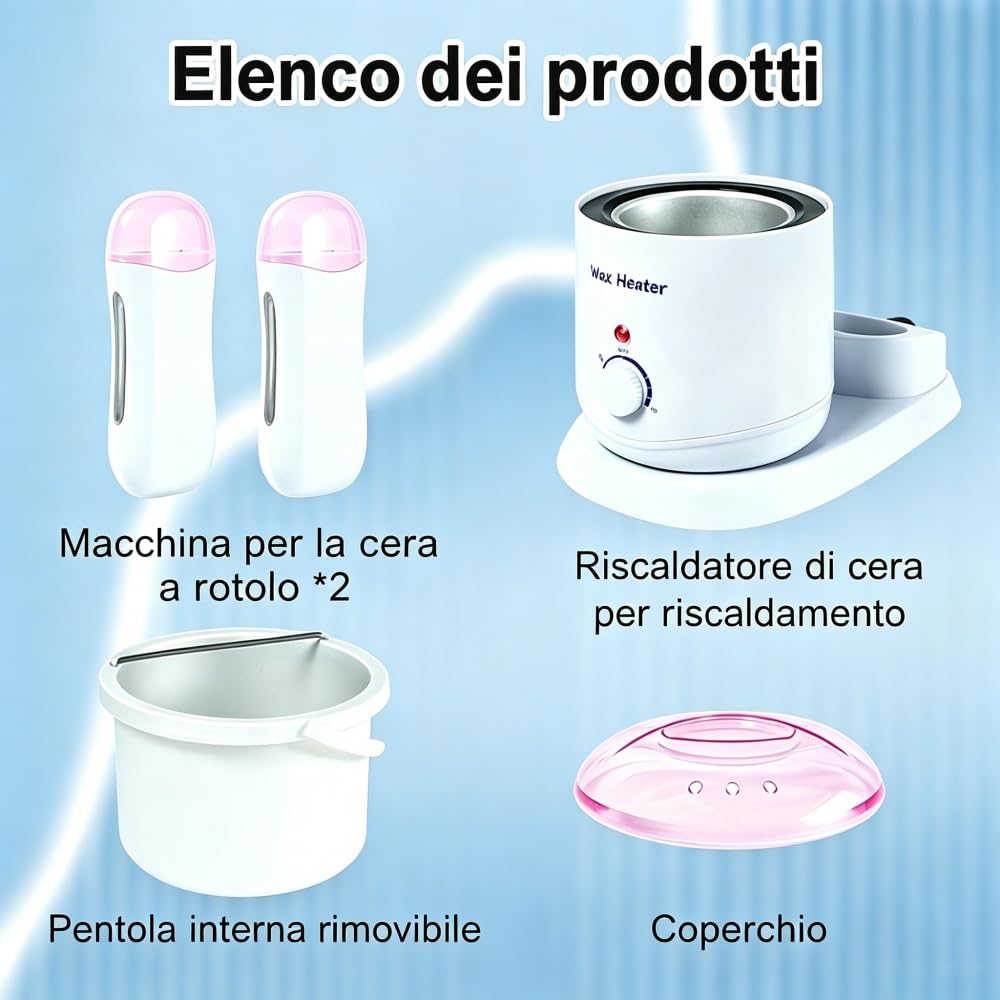 Riscaldatore di cera 3 in 1 controllo della temperatura, macchina di fusione di cera regolabile, riscaldatore di cera professionale per depilazione delle gambe e del corpo, donne e uomini 800 ml