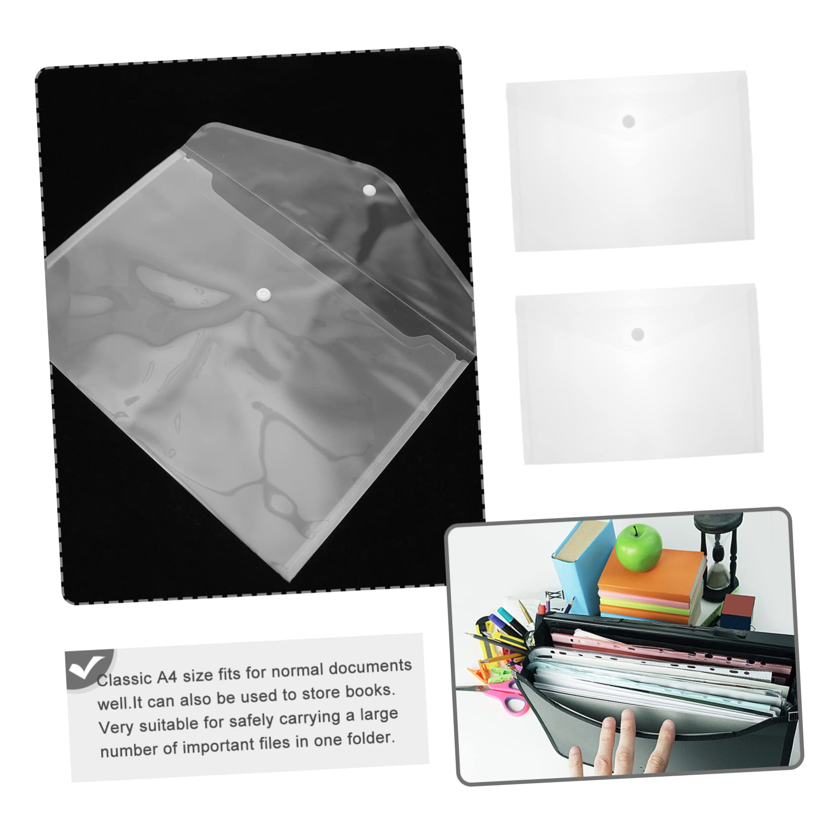 Buste per Documenti A4 Bottone, Plastico Bianco 40 Pezzi | Organizzatore di Documenti, Porta Documenti per Penne e Matite, Decorazioni Scuola