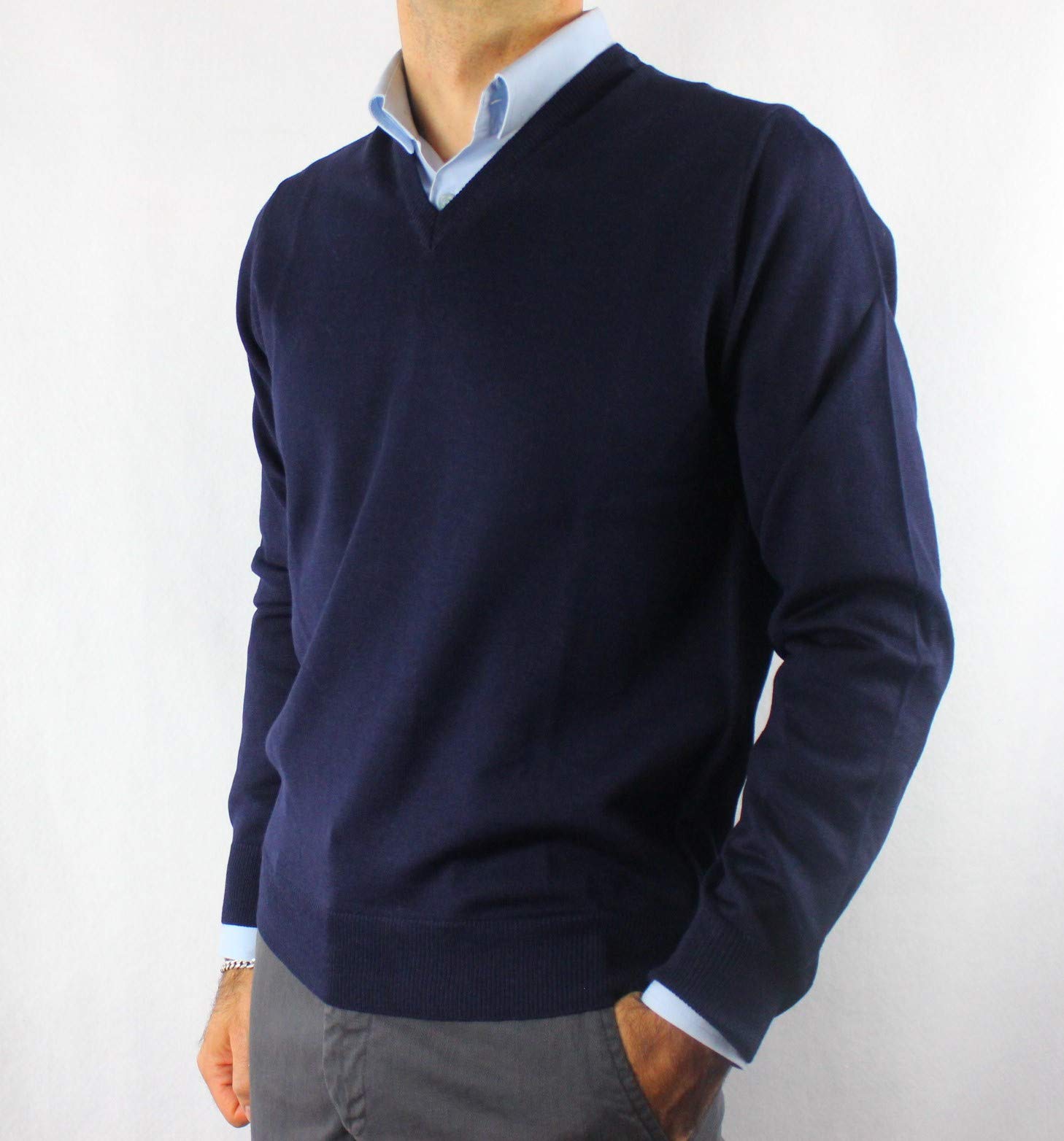 PROFILI DI TOSCANA.Golf Pullover Uomo Scollo V 80% Lana Merinos Made in Italy