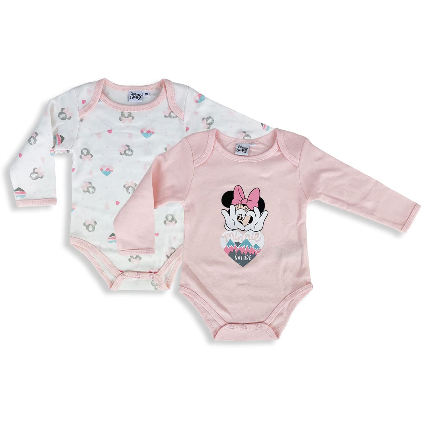 Body Disney Minnie Mouse 2 piezas bebé 100% cálido algodón niña manga larga 4827, Panna-rosa, 12 meses