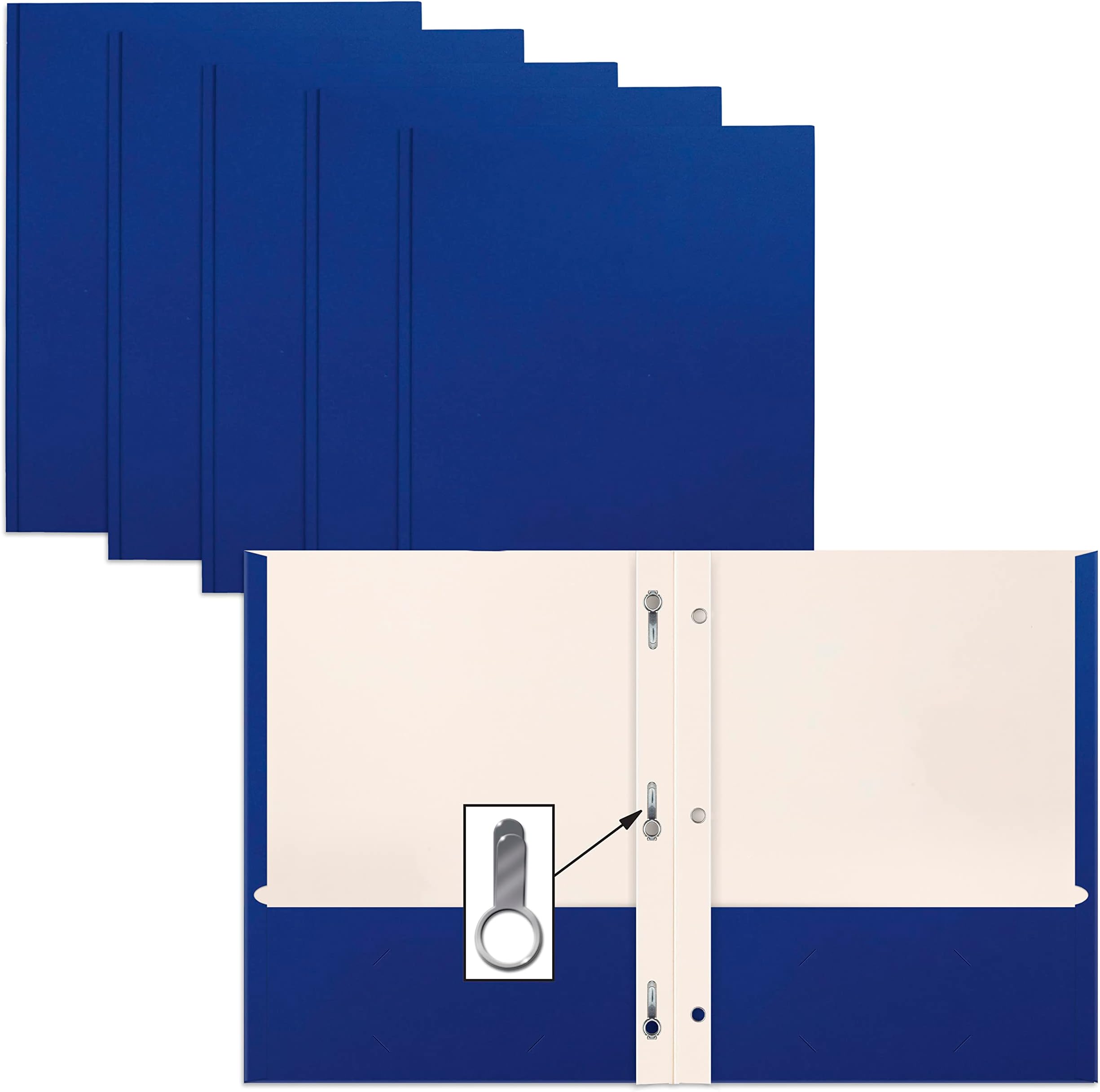 Better Office Products Blue Paper 2 Pocket Folders with Prongs, 50 Pack, , Matte Texture, Size Paper Folders, 50 Pack, with 3 Metal Prong Fastener Clips, Blue