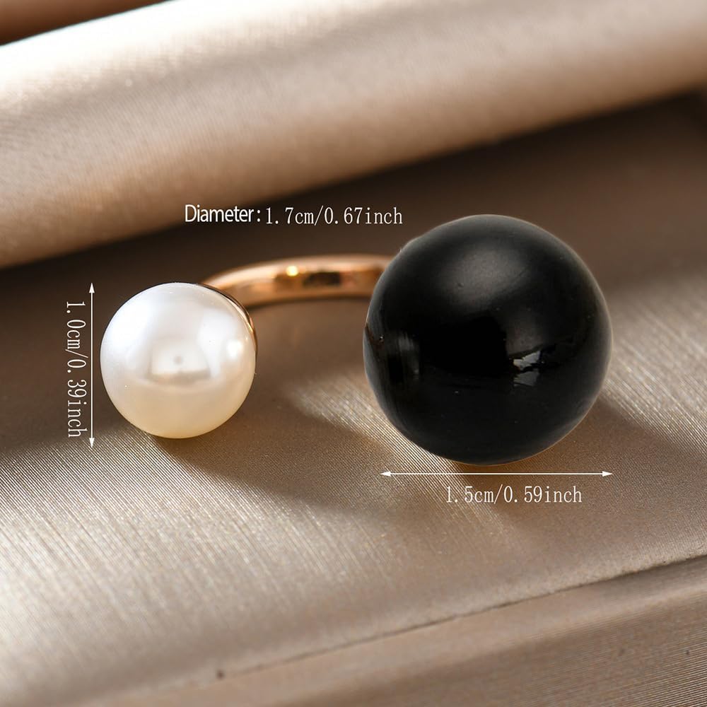 Double Shell Pearl Statement Ring for Women Gold Plated Fashion Adjustable Engagement Promise Big Balls Open Wrap Finger Rings Comfort Fit Wedding Halloween Christmas Jewelry Size 8