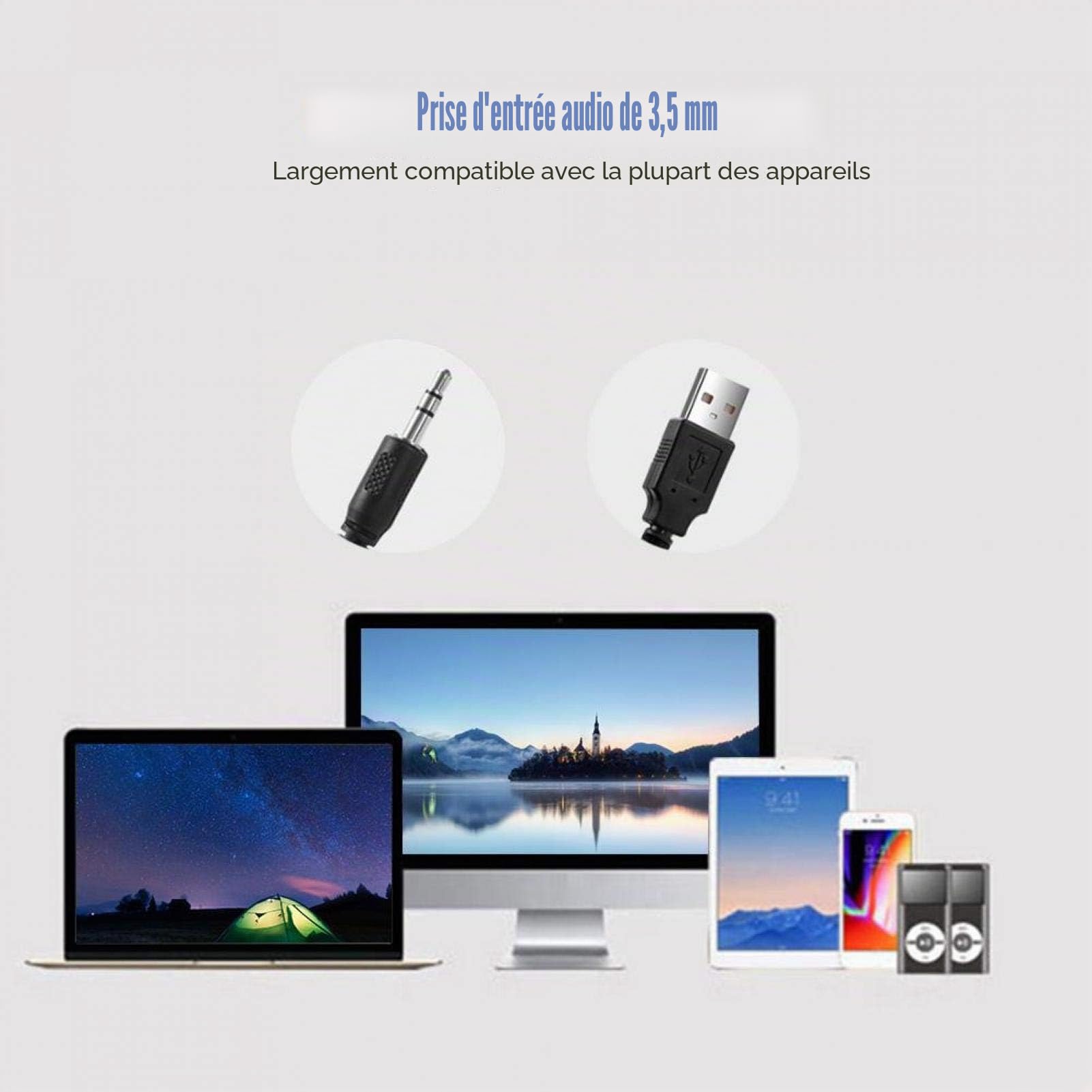 Barre de Son stéréo Filaire USB 3D avec lumière respiratoire à LED Bleue pour Haut-parleurs de télévision/cinéma Maison, Jeux, projecteurs, 12 Pouces