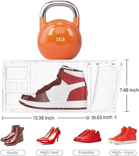 Miniatura 6 de Paquete de 5 cajas de almacenamiento transparentes extragrandes para zapatos, cajas de plástico apilables, material grueso, fácil de montar, ajuste