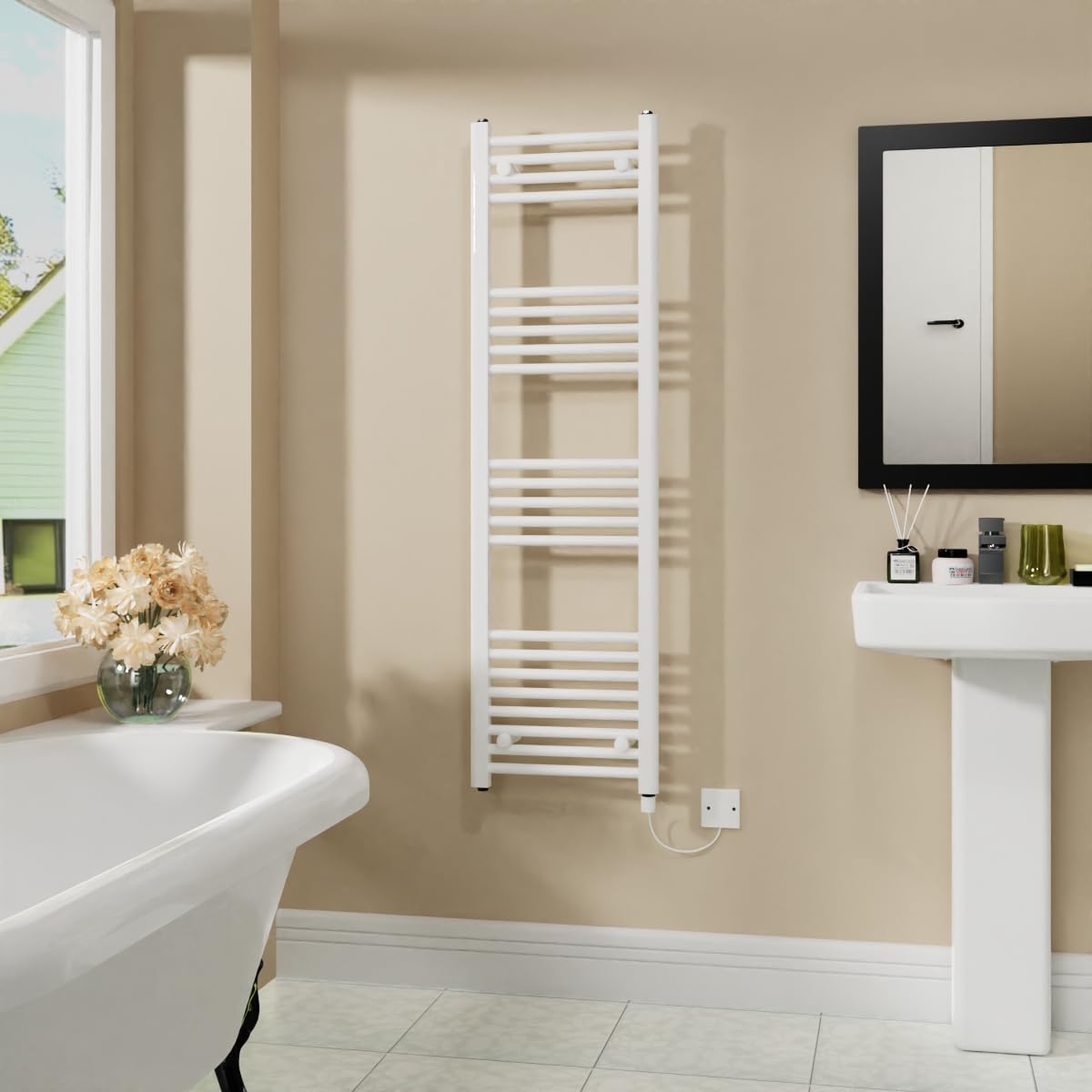 Warmehaus 800W Electric Heated Towel Rail Radiator White - 1400x400mm