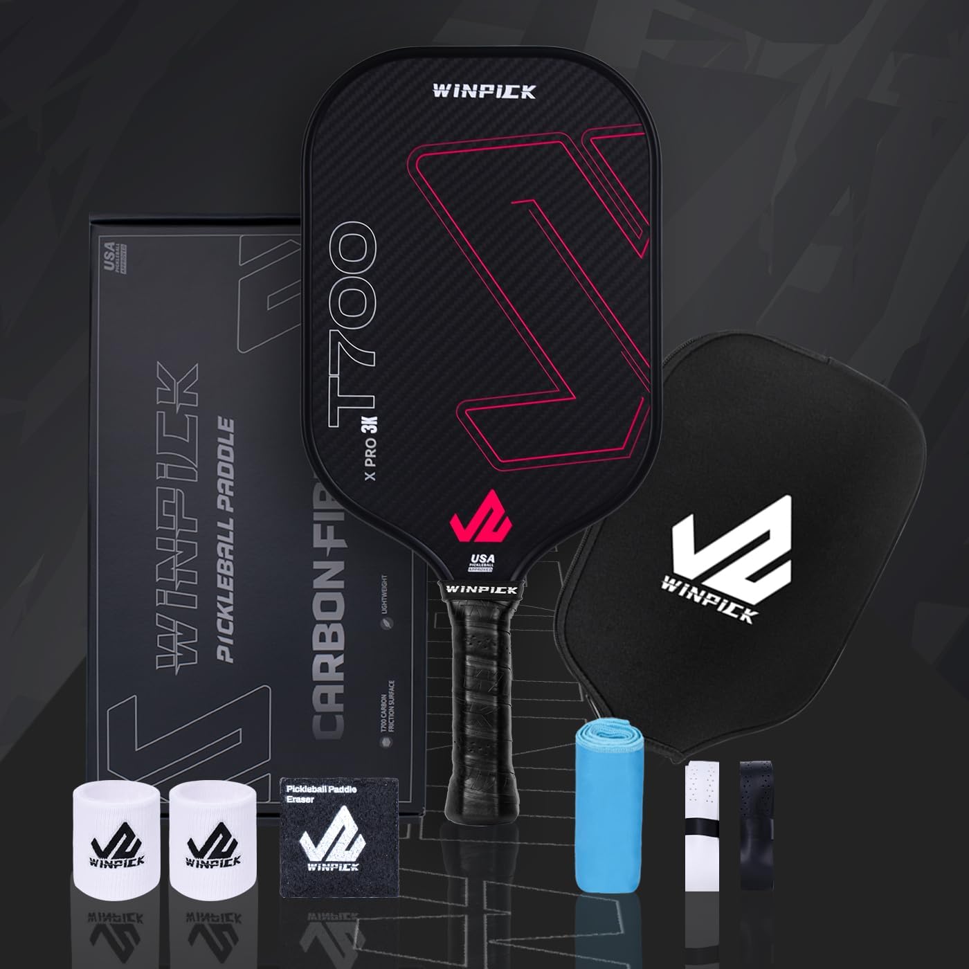 Pickleball Paddle, T700 Raw Carbon Fiber Pickleball Paddle, Thermoformed Pickleball Racket with 16 MM Polypropylene Honeycomb Core, Non Slip Grip, More Control & Power, USAPA Approved