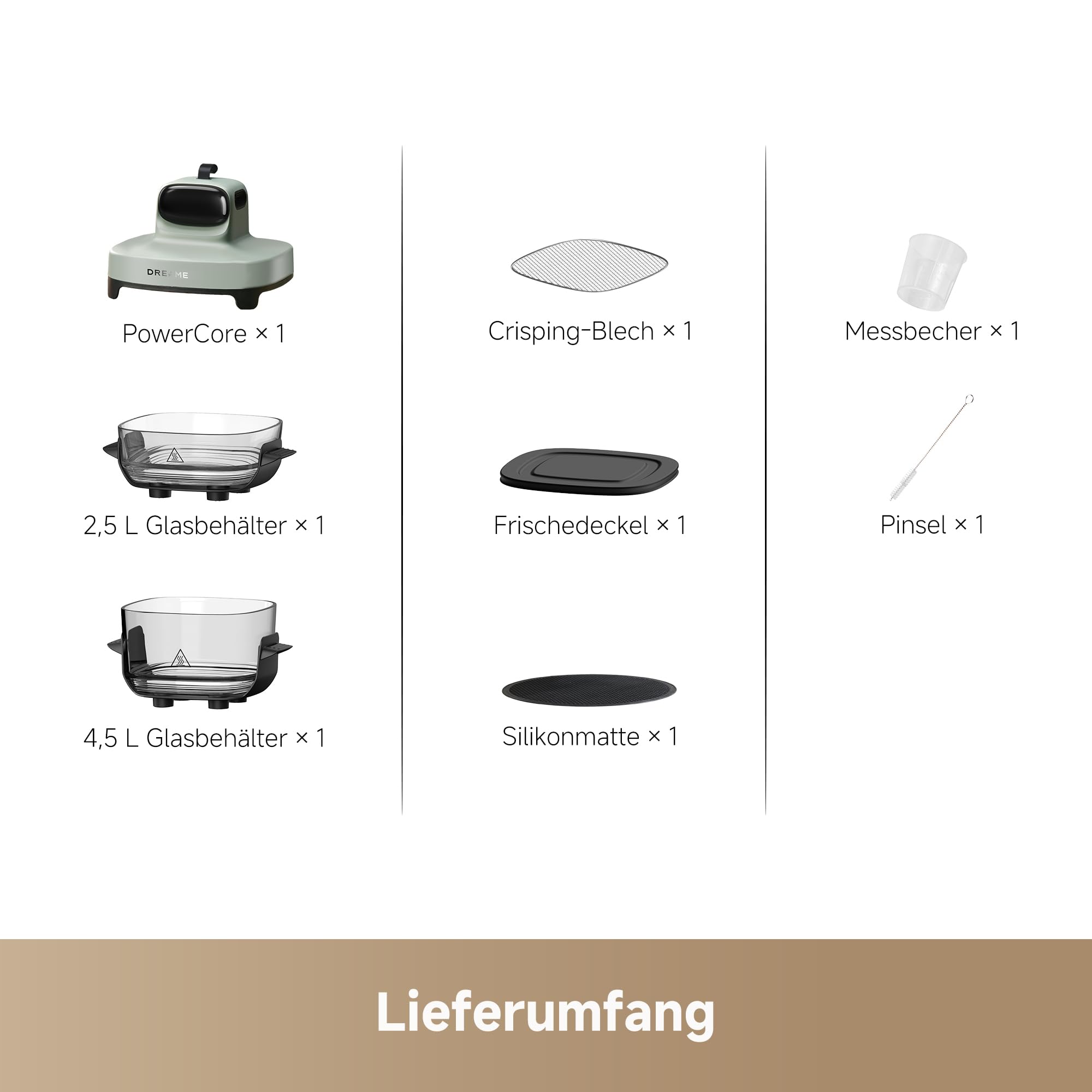 dreame Tasti AirFryer 5-in-1 tragbare Glas-Heißluftfritteuse, Zwei-Behälter-Setup (2,5 L + 4,5 L), 6 mm Borosilikatglas, 3D-Heißluft-Umwälzung, spülmaschinengeeignet, 360°-Panorama-Ansicht, abnehmbar