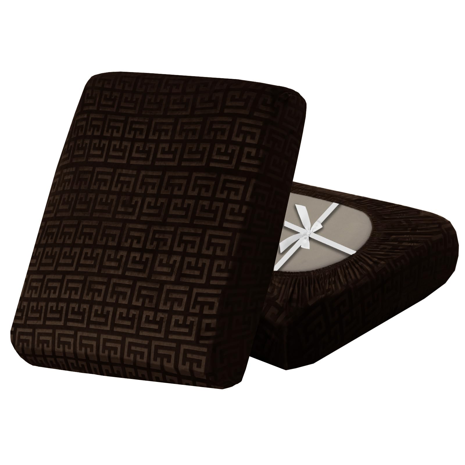 SYLC Stretch Sofa Cushion Covers Velvet Knurling, Non Slip Seat Covers for Sofas with Ties, Fitted Caravan Cushion Covers for Sofa/Settee/Couch/Motorhome (1pc Large 3-seat,Dark brown)