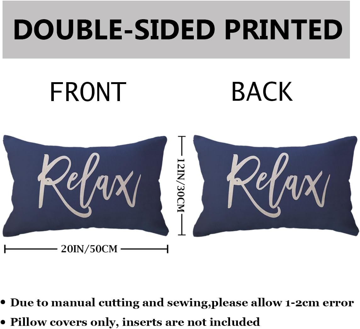 ULOVE LOVE YOURSELF Relax&Unwind Throw Pillow Covers 12x20 Farmhouse Spring Summer Decorative Lumbar Pillowcases Porch Patio Cushion Covers 2Pack for Bedroom Living Room Sofa Couch Home Decor (Blue) - Image 2