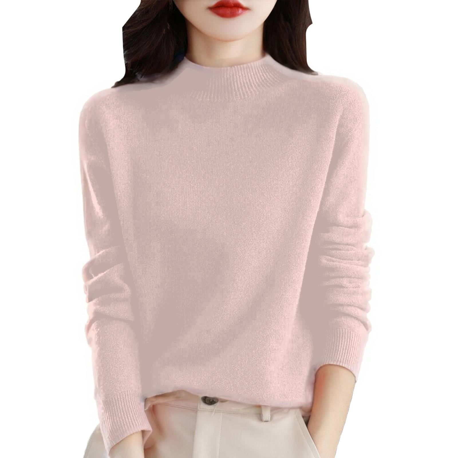 Womens Wool Sweaters for Women Soft Wool Long Sleeve Mock Neck Tops Solid Knit Pullover Sweater