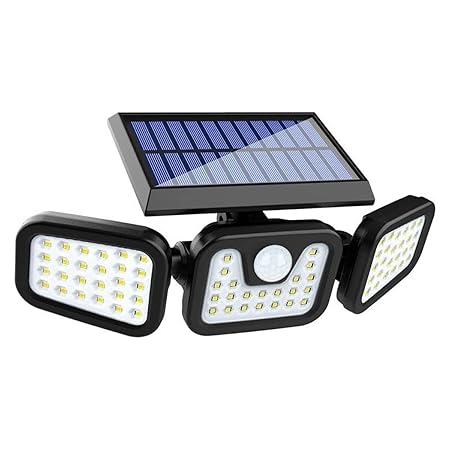 HKV Solar Lights Outdoor,74 LED, Motion Sensor, 3 Adjustable Heads Solar Security / Flood Lights, IP65 Waterproof for Pathway