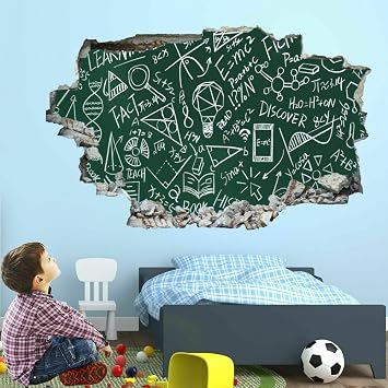 3D Wall Decor Stickers, Geometry Formula Removable Waterproof Vinyl Floor Decals Art, Math Topic Wall Stickers 3D Smashed Wall Mural Decals for Kids Bedroom Living Room Nursery Home Wall Decor