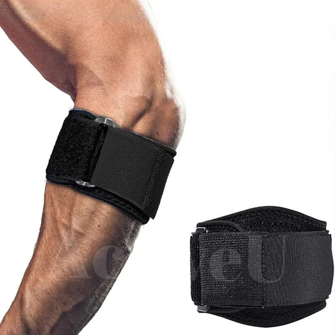 ActiveU Tennis Elbow Support for gym with Strap - Elbow band for pain relief in Bursitis, Tendonitis Support Strap Elbow wraps for gym, workout, Tennis, Badminton, Running - Free Size - Black (B0CG998PSS) Amazon Price History, Amazon Price Tracker