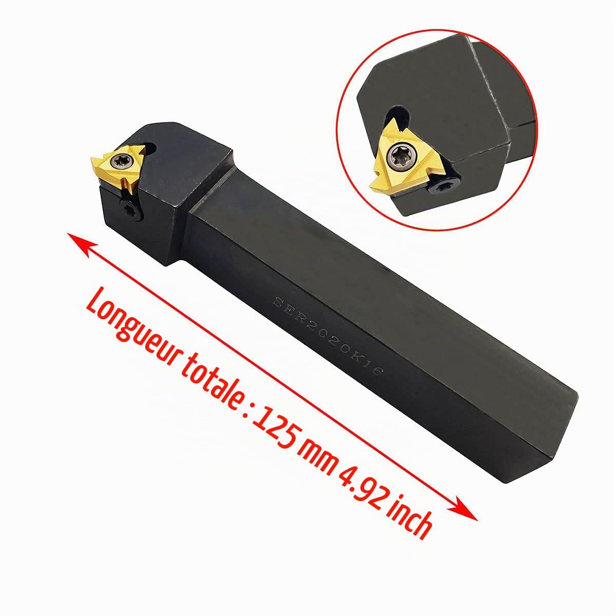 3/4" Outil de tour Insert de filetage Porte-outil de tournage SER2020K16 avec insert de filetage indexable 16ER AG60 Lame d'insert de coupe