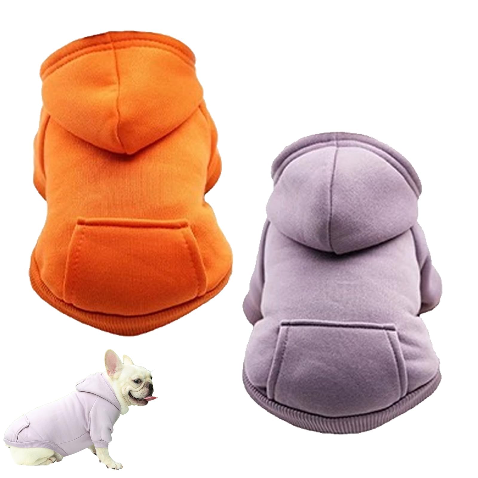 2 Pack Dog Hoodie Warm Hood Dogs Sweater Cold Weather Small Dogs Sweatshirt Winter Pet Coat Warm Fleece Lined Dog Clothes Pet Hoodie with Pockets Pet Clothes Puppy Cat Custume (Orange+purple, XS)
