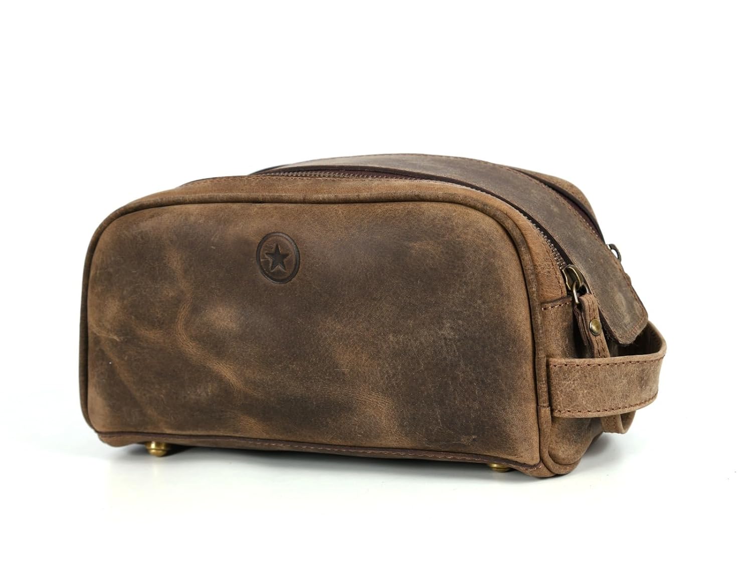 10" premium leather toiletry travel pouch with waterproof lining