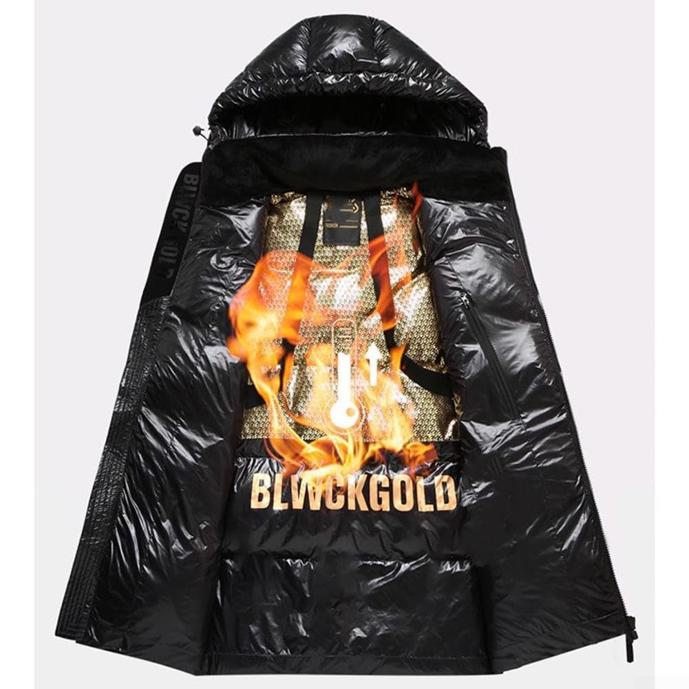 SPORTARC Piumino corto con cappuccio nero oro unisex, spesso caldo cappotto di coppia invernale pane all'aperto, stile piumino uomo donna stesso design
