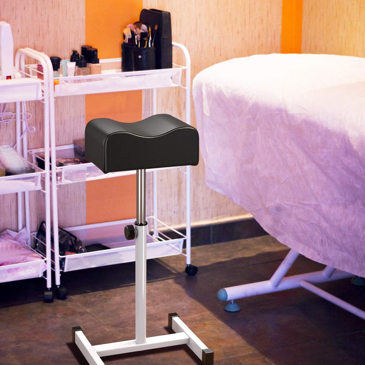 RELAX4LIFE Tabouret de Pédicure Hauteur Réglable 44-65 CM, Repose-Pieds Pédicure avec Coussin Doux, Support Pieds Portable pour Pédicure, Manucure, Spa, Charge 10 KG (Noir)