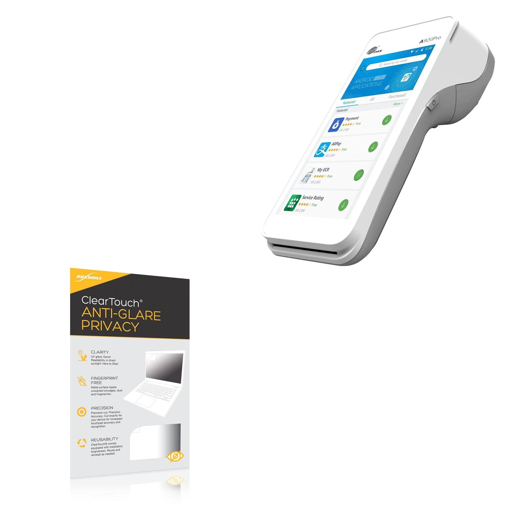 BoxWave Screen Protector Compatible with Pax A920Pro - ClearTouch Anti-Glare Privacy (2-Pack), Privacy Screen Protector Flexible Film Anti-Glare