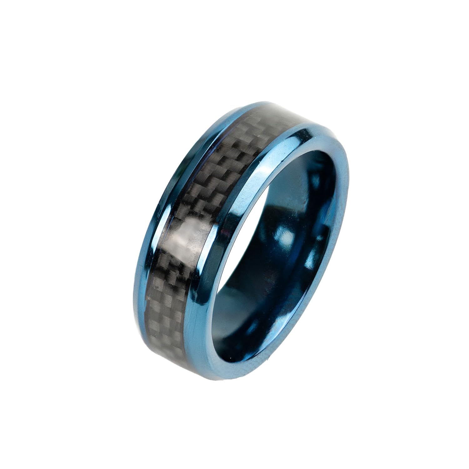 Flint Black on Blue Carbon Fiber Inlay Band Ring for Men | Stainless Steel Matte Finish Ring | Durable, Waterproof & Anti-Tarnish Men’s Fashion Band | Modern Blue Accent Wedding Ring-image-24