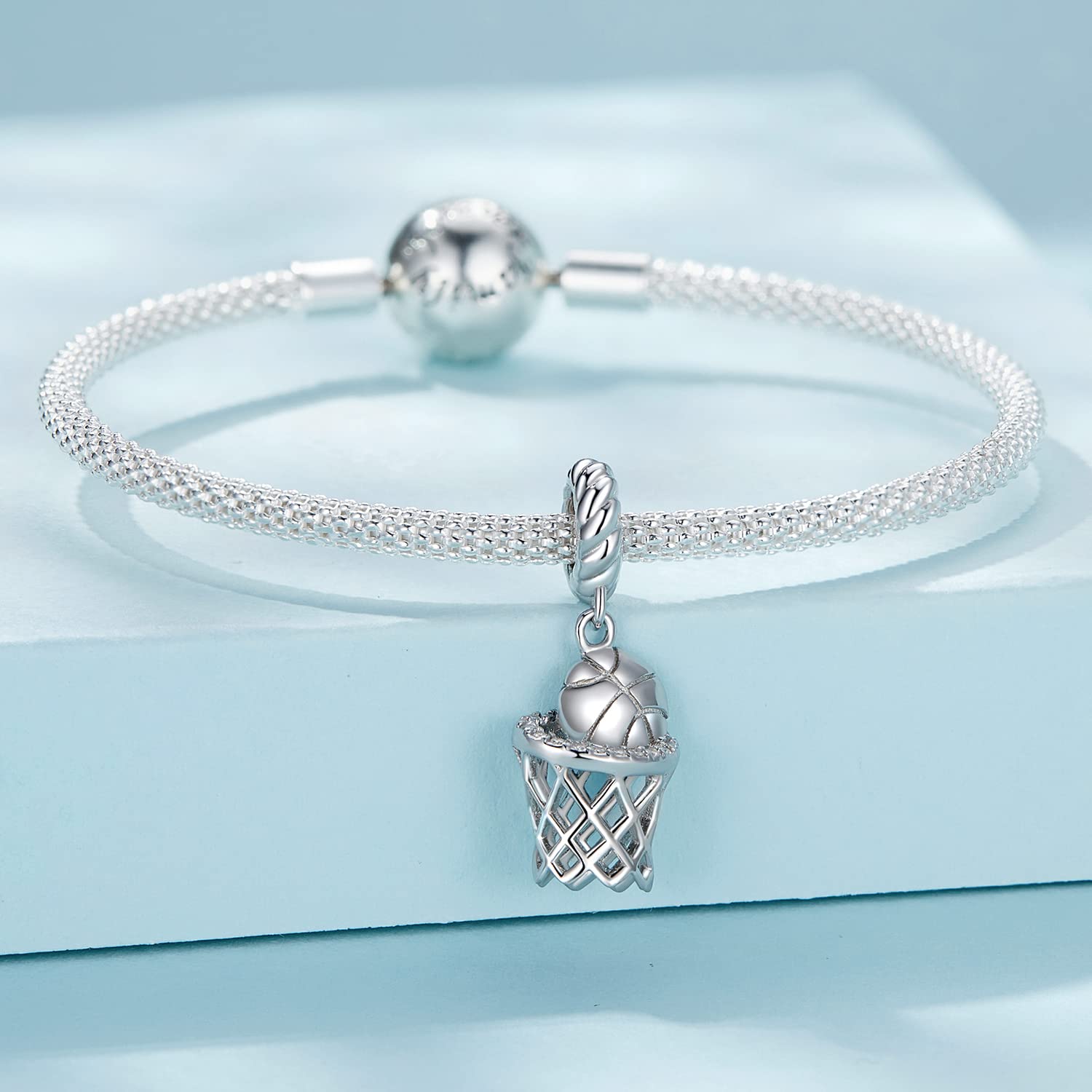 Charm da Pallacanestro per Tiro a Canestro Charms 925 Argento Sterling Sport Charms compatibili con Bracciale Pandora per Donne