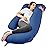 Sasttie Pregnancy Pillows for Sleeping, U Shaped Cooling Full Body Pillow with Removable Cover, Pregnant Women Must Haves, Maternity Essential, Navy