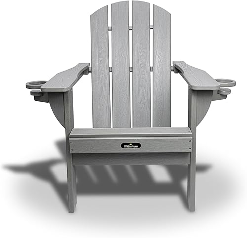 Miniatura 7 de Sillas Adirondack de plástico, silla Adirondack plegable de HDPE con 2 soportes para tazas, sillas de patio de plástico texturizado de madera, silla