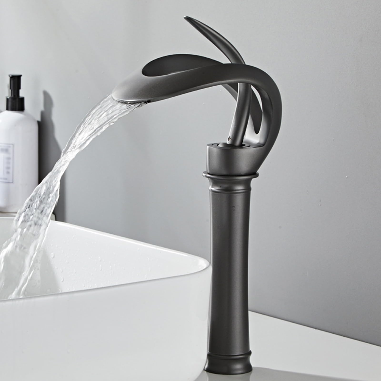 ZYCHSJXA Gun Gray Bathroom Sink Taps - Waterfall Basin Mixer Faucets with Hoses, Modern Design for Stylish Bathrooms, and Easy to Install Fixtures