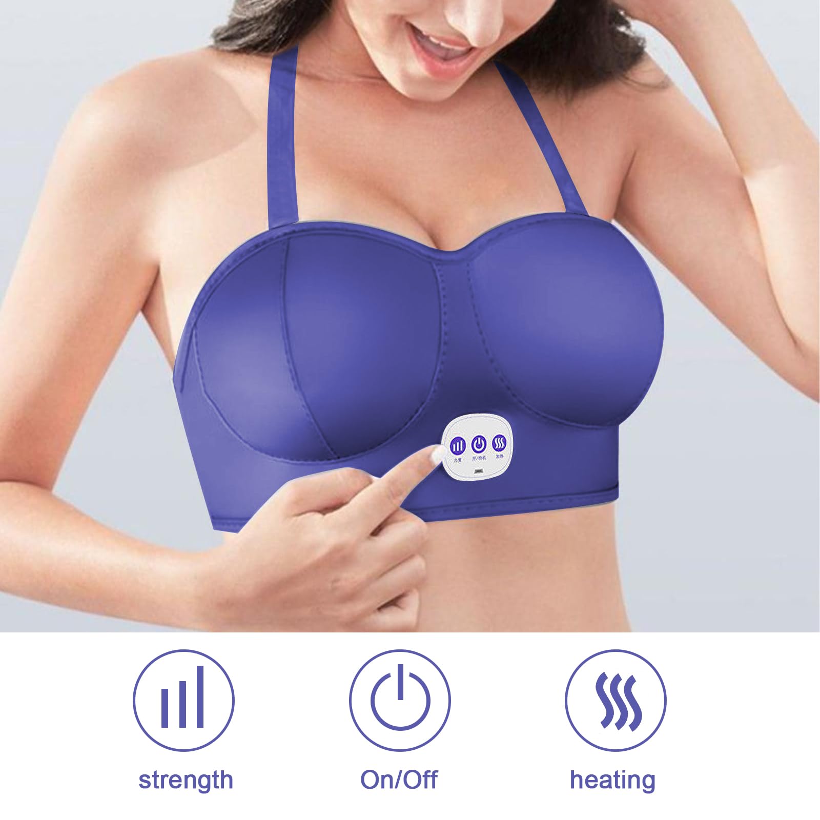 Masseur de poitrine, électrique, 3 modes, vibration thermique intelligente, soutien-gorge de massage électrique pour le gonflement de la poitrine (violet)