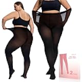 Plus Size Tights for Women,2 pairs 80D Semi Opaque Tights women,Solid Color Soft High Waist Stockings Size Up to 6XL.