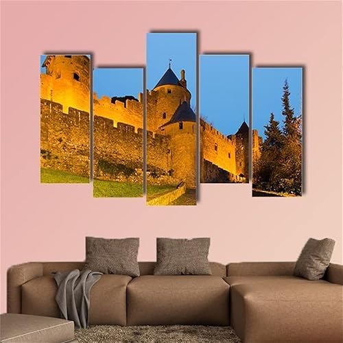 ERGO PLUS Lienzo moderno para pared, cuadros y accesorios, castillo medieval, Carcasona, Francia, póster impreso en acuarela, marco modular,
