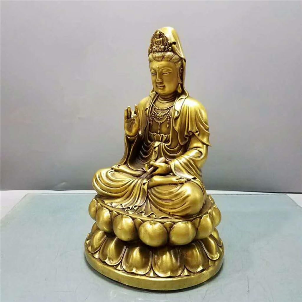 Posąg Buddy do wnętrz mosiężny lotos siedzący Guanyin Bodhisattwa Ornament Feng Shui Dekoracja Dom Rzemiosło Dekoracja Meble Medytująca Statua Buddy Rzeźba (S)
