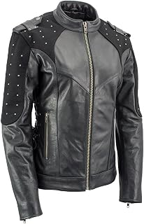 Milwaukee Leather LKL27005 Women's Scuba Style Black Leather Motorcycle Biker Jacket w/Reflective Wings and Studs