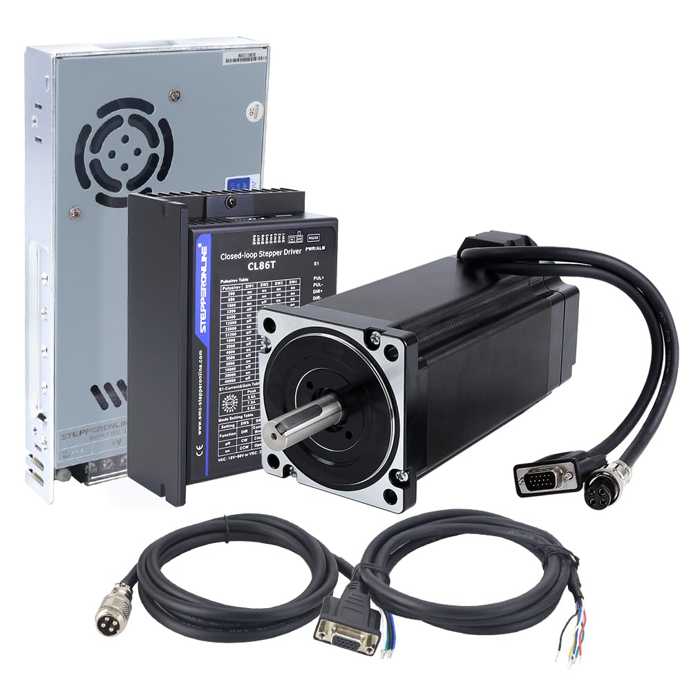 STEPPERONLINE 1 Axis Nema 34 Closed Loop Stepper Motor 12Nm(1700oz.in) with Driver CL86T 0-8.0A 18-80VAC/24-110VDC & 60V Power Supply CNC Kit