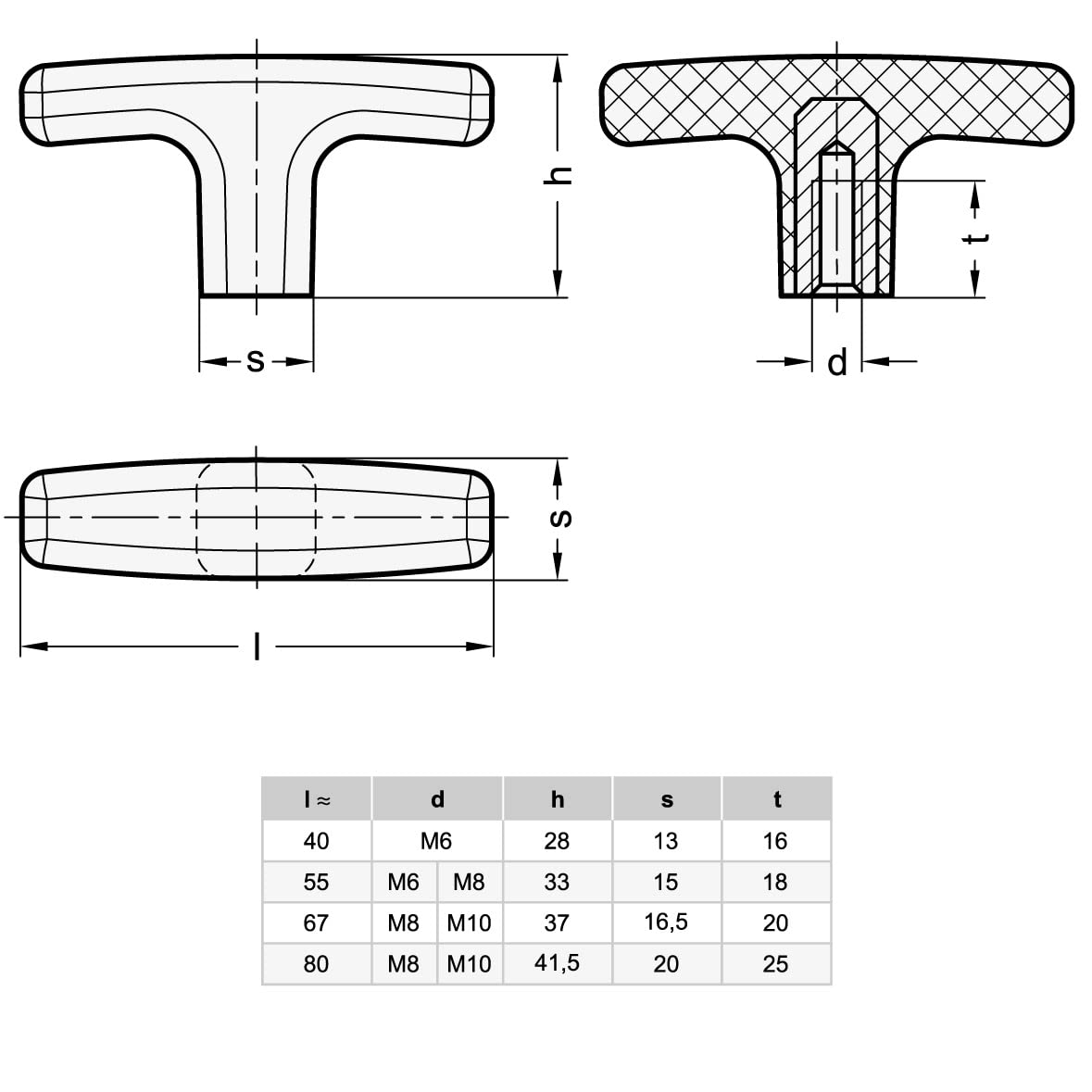 Ganter Normelemente T-Handles, Furniture Handles, Cabinet Handles, Drawer Handles, GN 563-67-M8, Plastic, Handle 67 mm - Image 2