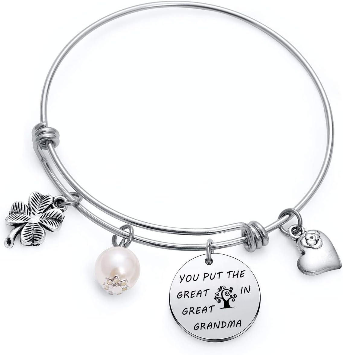 TzrNhm Blossom Grandma Bracelet - I Love You Jewelry for Grandmother, Birthday Bangle for New Grandma, Thoughtful Mother’s Keepsake, Stainless Steel Bracelet for Nana, Anniversary, Christmas, or Mother’s Day Jewelry