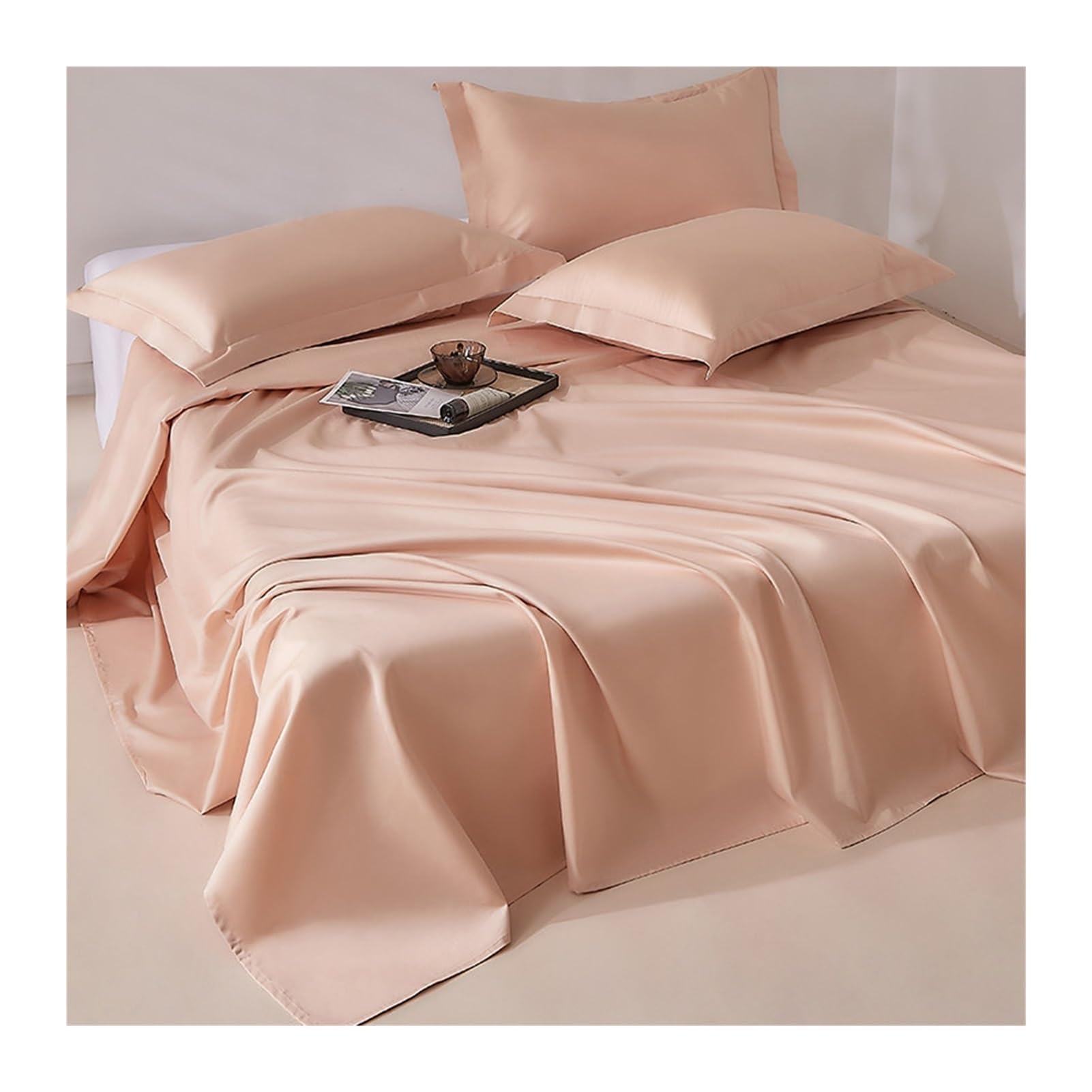 GBHMJU 300TC 100% Long Staple Cotton Flat Sheet Soft Sateen Weave Top Sheet(Jade A,270x250cm+48x74cm x2)