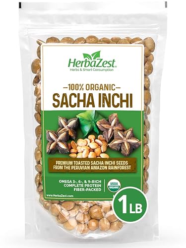 HerbaZest Semillas orgánicas Sacha Inchi 1 libra (16.01 oz) Veganas, sin gluten y certificado por USDA Superalimento nutritivo premium Completo