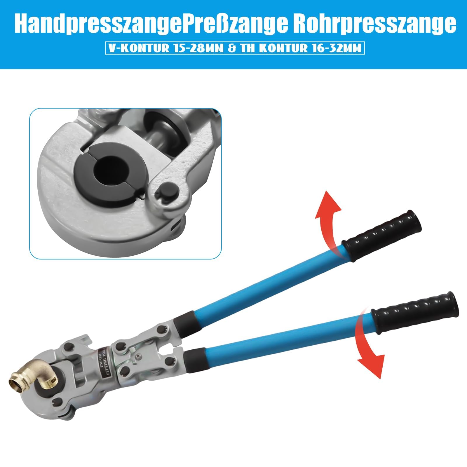 Herramienta de crimpado hidráulico de 6 toneladas con 9 troqueles, crimpadora profesional de tuberías para accesorios de cobre y aplicaciones de fontanería (TH16-32 mm V12-28 mm)