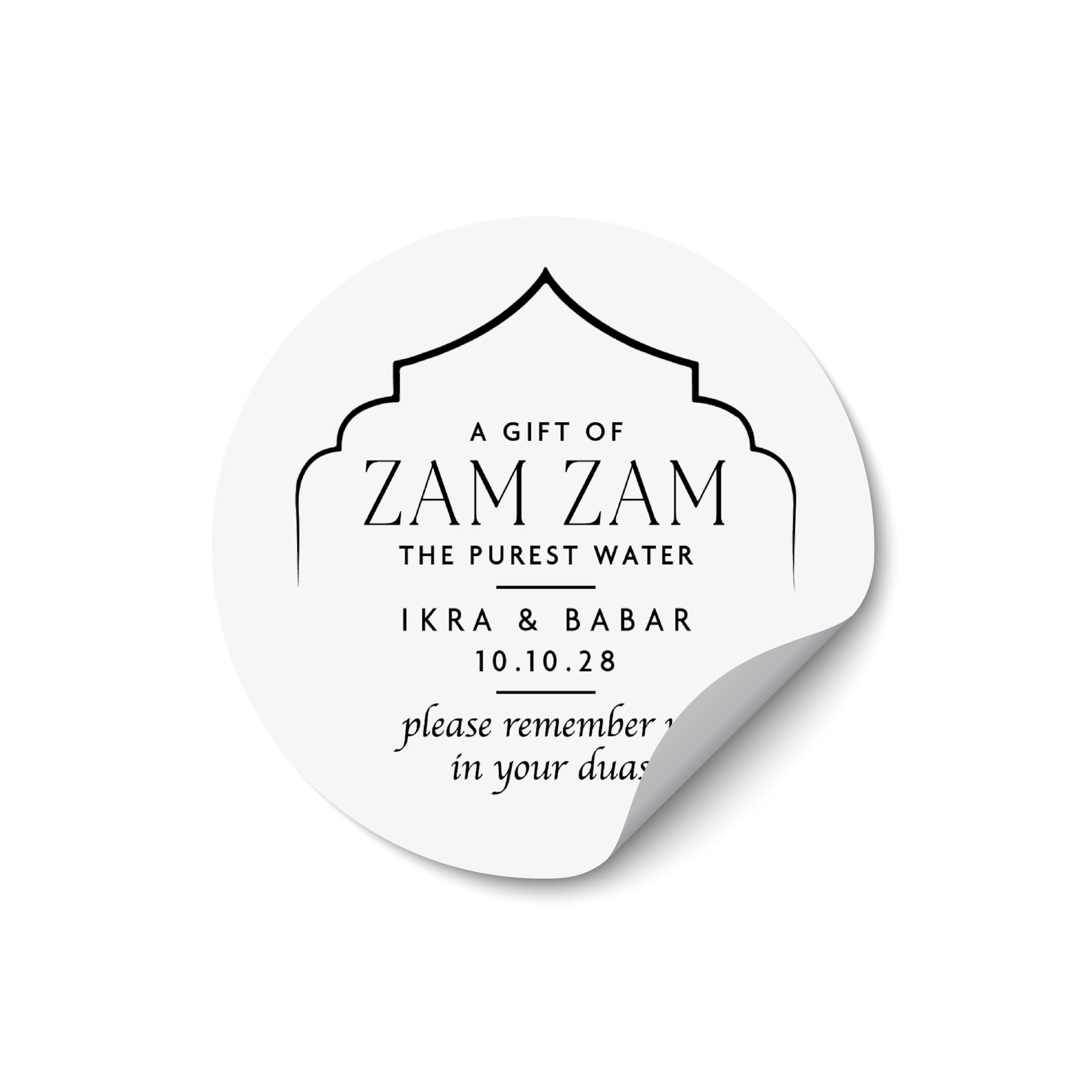 Custom Zam Zam Water Labels Muslim Wedding, Islamic Wedding Bottle Favour Labels, Personalised Nikkah Favour Stickers - ZZ12