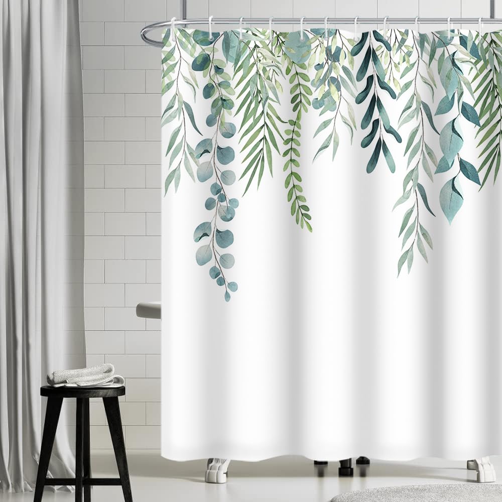 Uiiooazy Cortina de Ducha de Hoja Eucalipto, Cortinas de Ducha Verde Oro Abstracto Planta Cortinas de Baño Antimoho Impermeable Lavable Tejido de Poliéster Cortina Ducha con Ganchos 90x180cm — view 96