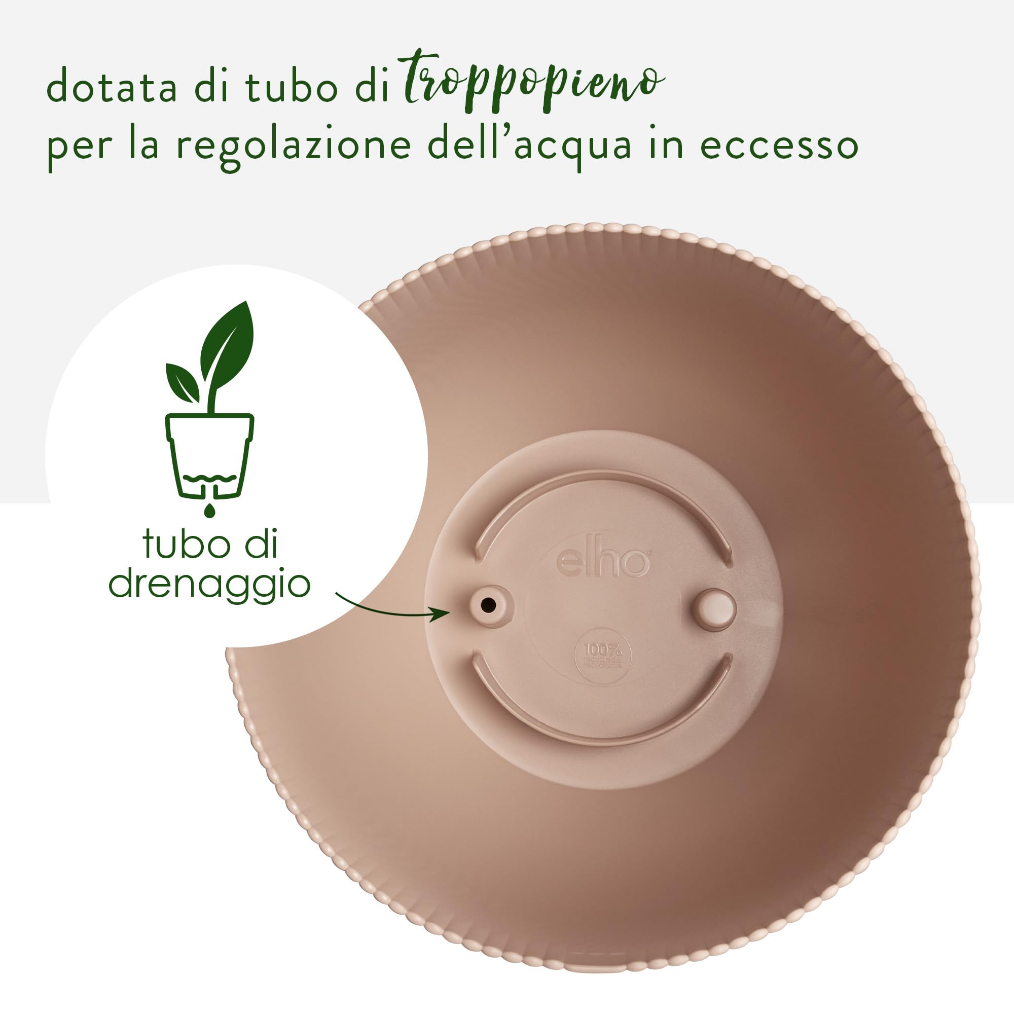 Elho Sereh High 40 - Vasi per Piante - Interno e Esterno - 100% Plastica Riciclata - Ø 39 x H 53.4 cm - Marrone/Cool Clay