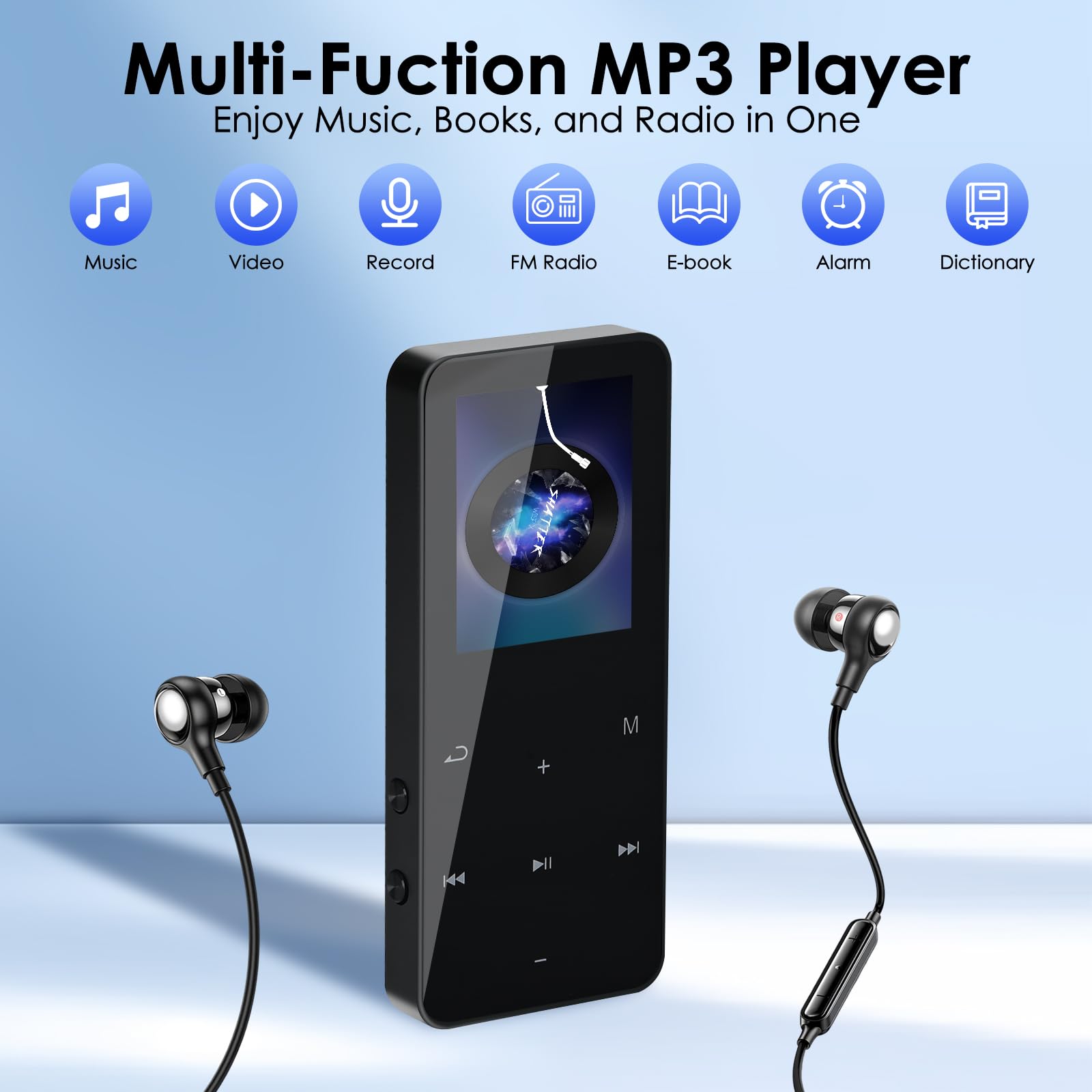 Reproductor MP3 de 24 GB con Bluetooth, reproductores de audio digital MP3 con altavoz, radio FM, reproductor de video, grabadora de voz, función de libro electrónico, sonido HiFi sin pérdidas