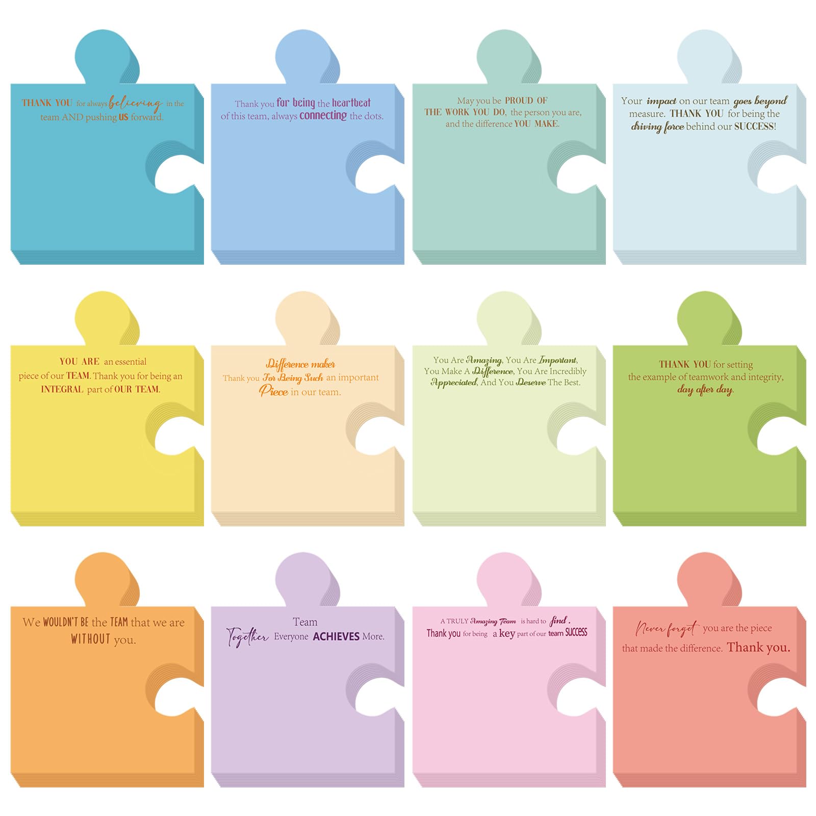 Yinder 48 Pads Team Appreciation Sticky Notes Puzzle Shaped Memo Gifts