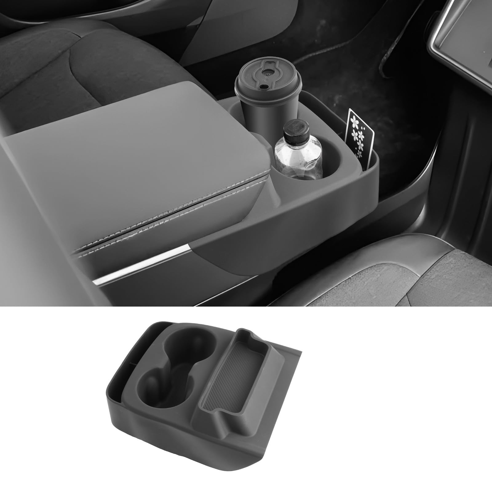 LUWU Kompatibel mit Tesla Model Y Juniper Standard 2025 2026 2027 (Nicht für Premium) Mittelkonsole Getränkehalter Auto Wasserbecherhalter OEM Anti-Rutsch Model Y Zubehör