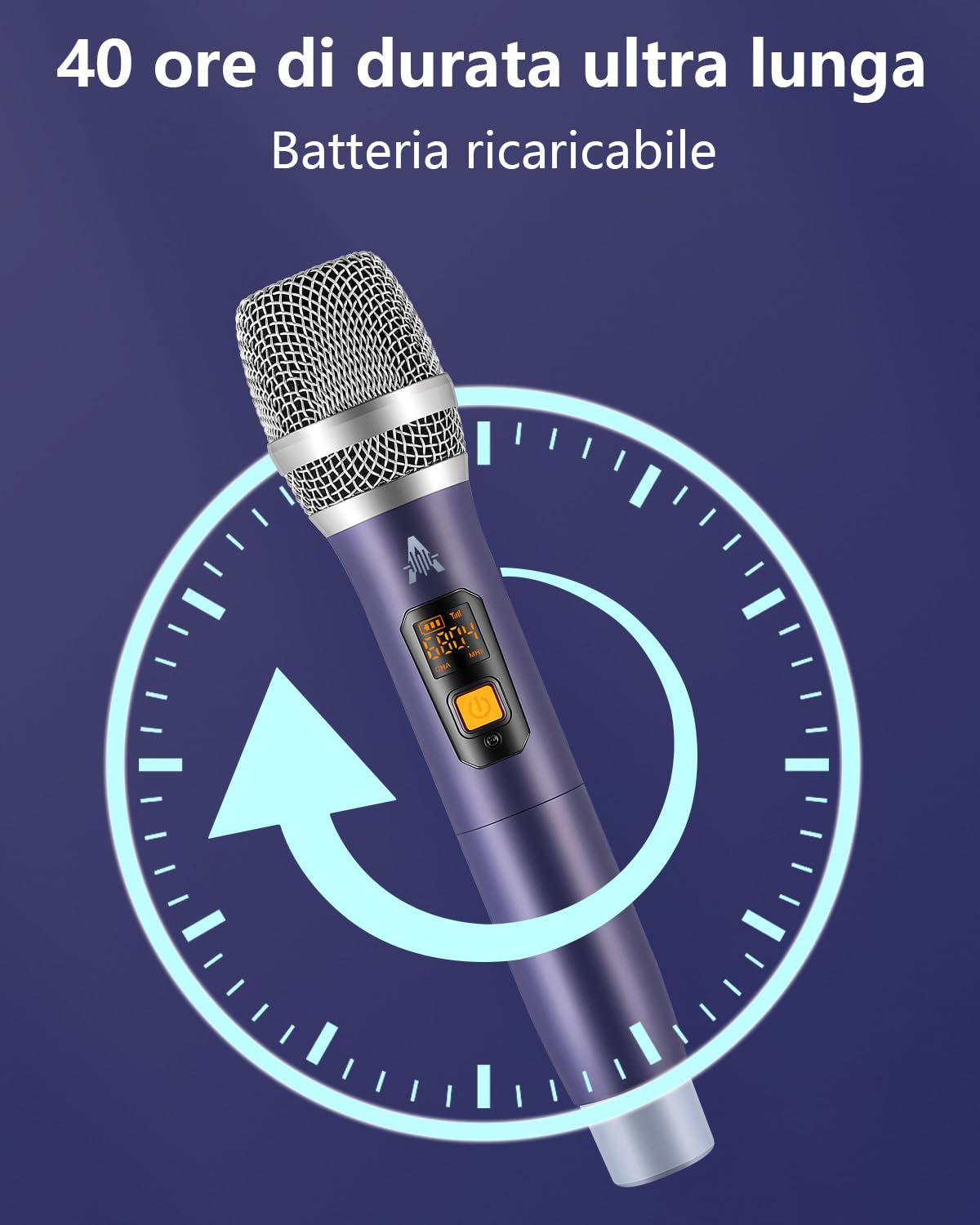 Microfono Wireless, UHF metallo doppio portatile cordless sistema microfono dinamico con ricevitore ricaricabile (40H durata, 200ft gamma) per il canto, Karaoke, Chiesa, discorso, matrimonio